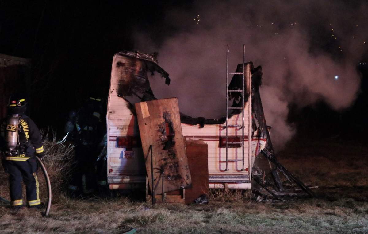 West Kelowna firefighters responded to an RV fire on Old Okanagan Highway Tuesday morning. 