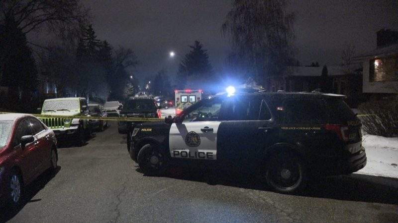 Calgary police investigate a shooting in the 5700 block of 18 Avenue Northeast on Monday, March 3, 2020.