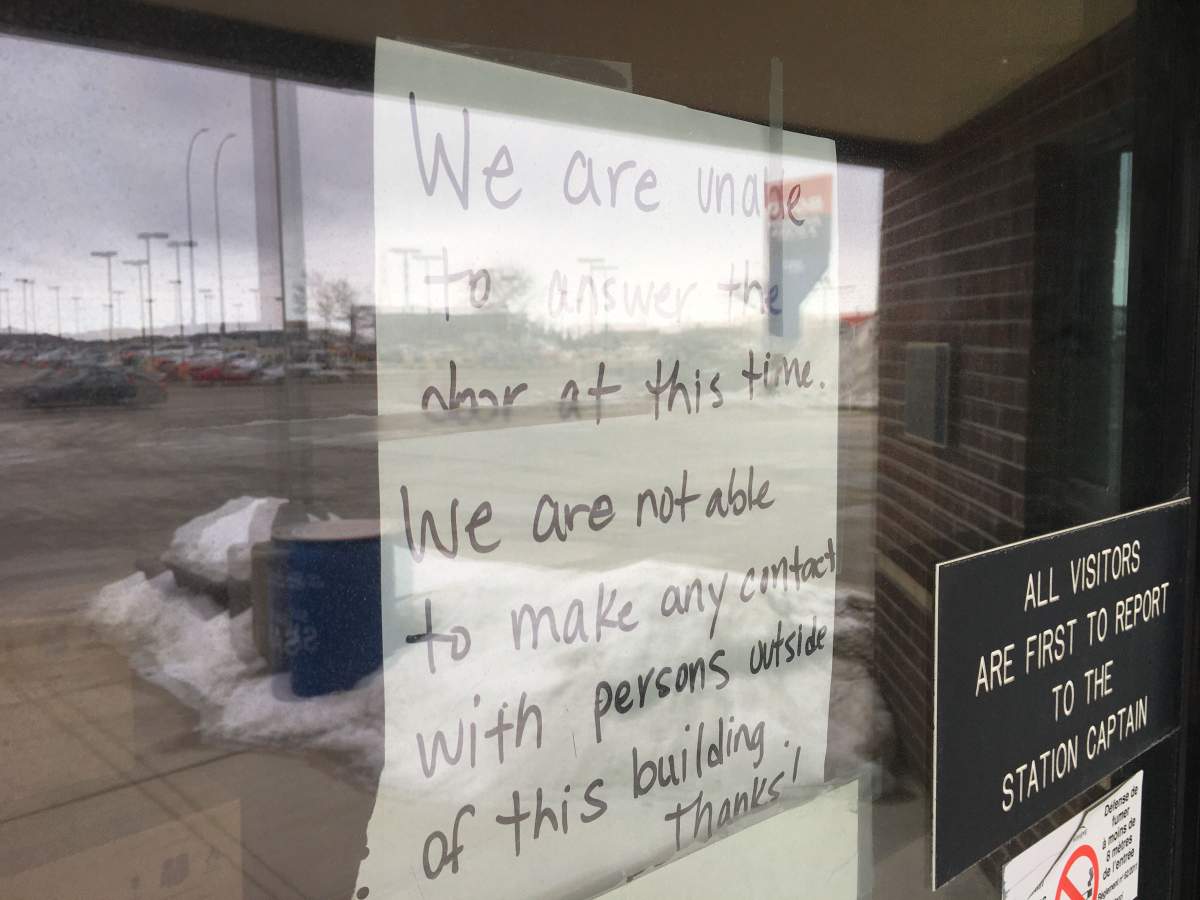 A sign on the door at Firehall 21 in Transcona.