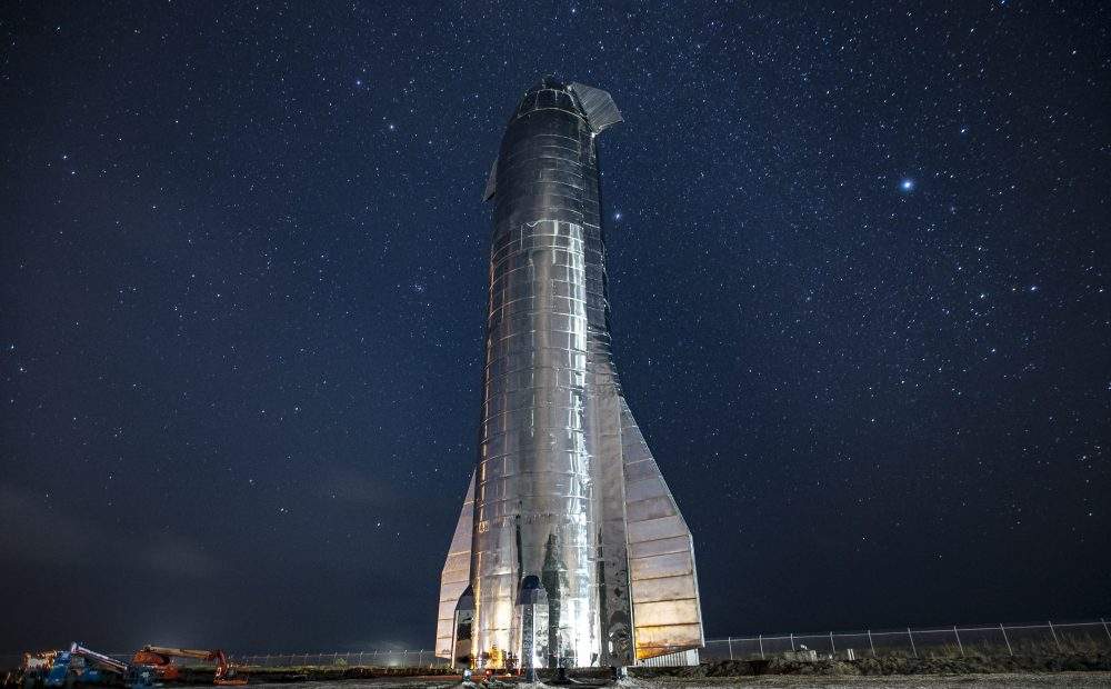 SpaceX’s fully-assembled Starship MK1 is shown in Cameron County, Texas.