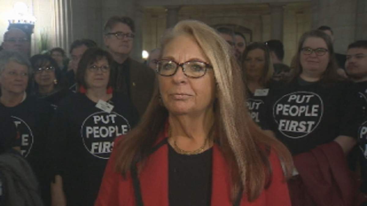 MGEU president Michelle Gawronsky delivered a petition to the legislature Thursday afternoon calling on the government to postpone closing the Dauphin jail until a healing centre is built.