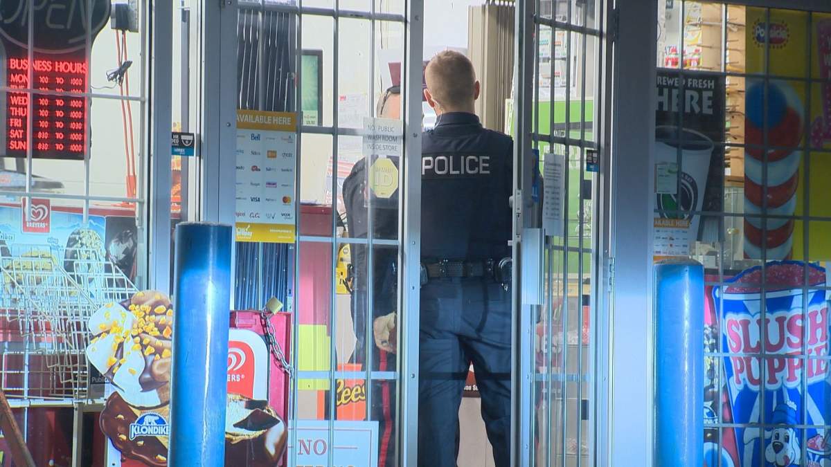 Calgary police responded to a robbery at a store on Oakfield Drive S.W. on Monday, March 23, 2020.