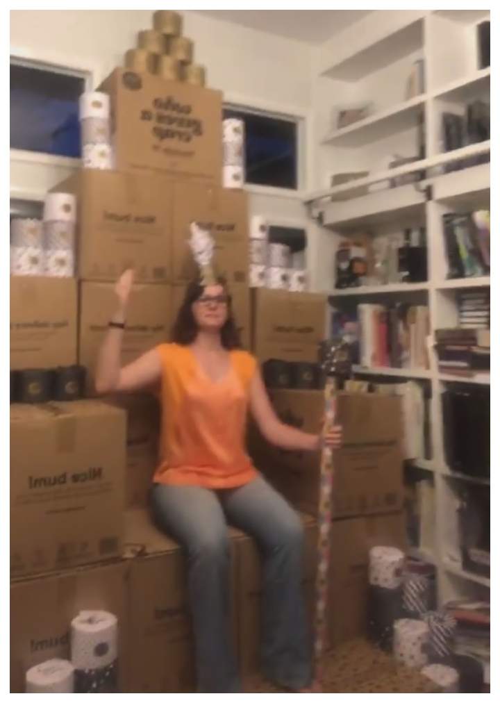 Haidee Janetzki is shown with a large stock of toilet paper at her home in Australia.