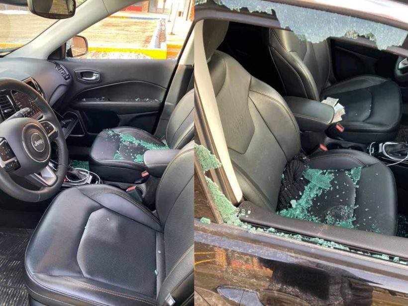 Photos of the vandalism done to Katelyn Butz's car outside St. Paul's hospital over the weekend.