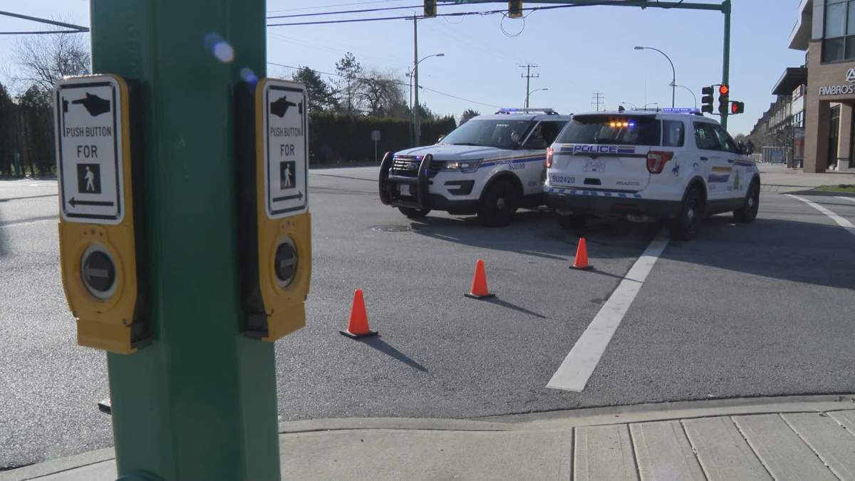 Surrey RCMP at the scene of a hit-and-run on Monday. 