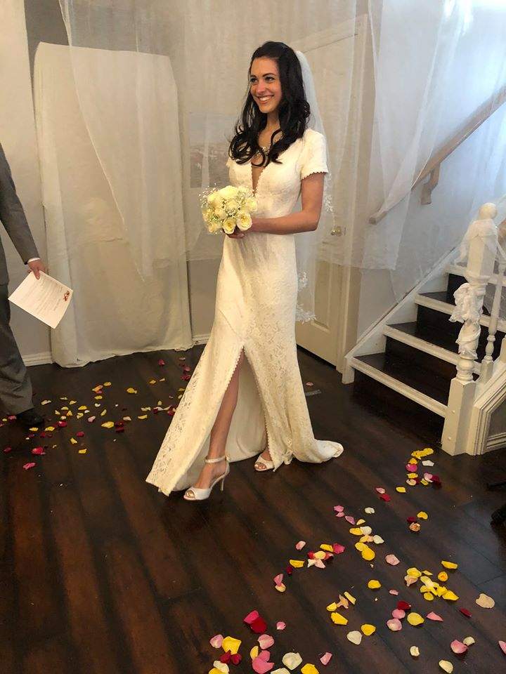 Judy Slade walks down the aisle in March 2020