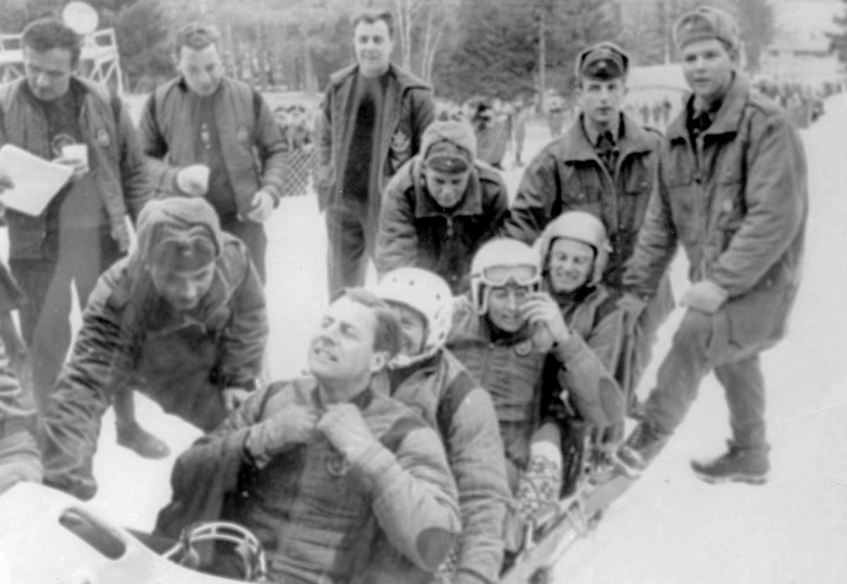 Canada’s bobsleigh team Doug Anakin, Vic Emery, John Emery and Peter Kirby, at the 1964 Innsbruck winter Olympics.