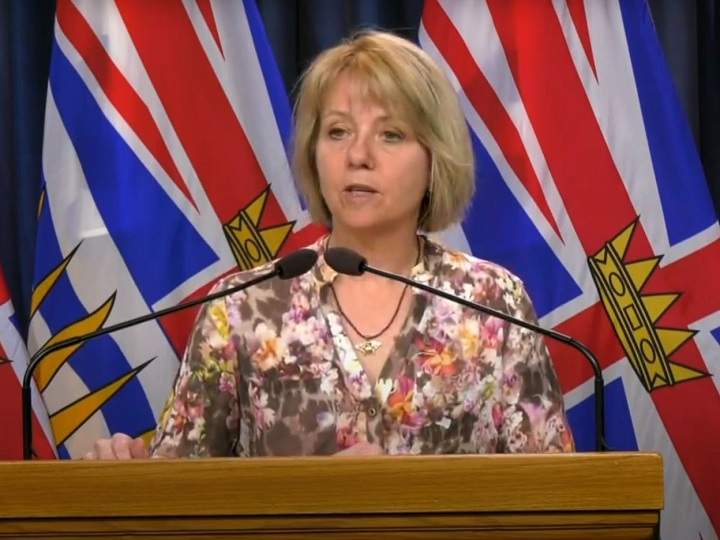 Provincial health officer Dr. Bonnie Henry talks during Tuesday’s announcement of the latest coronavirus statistics in B.C.