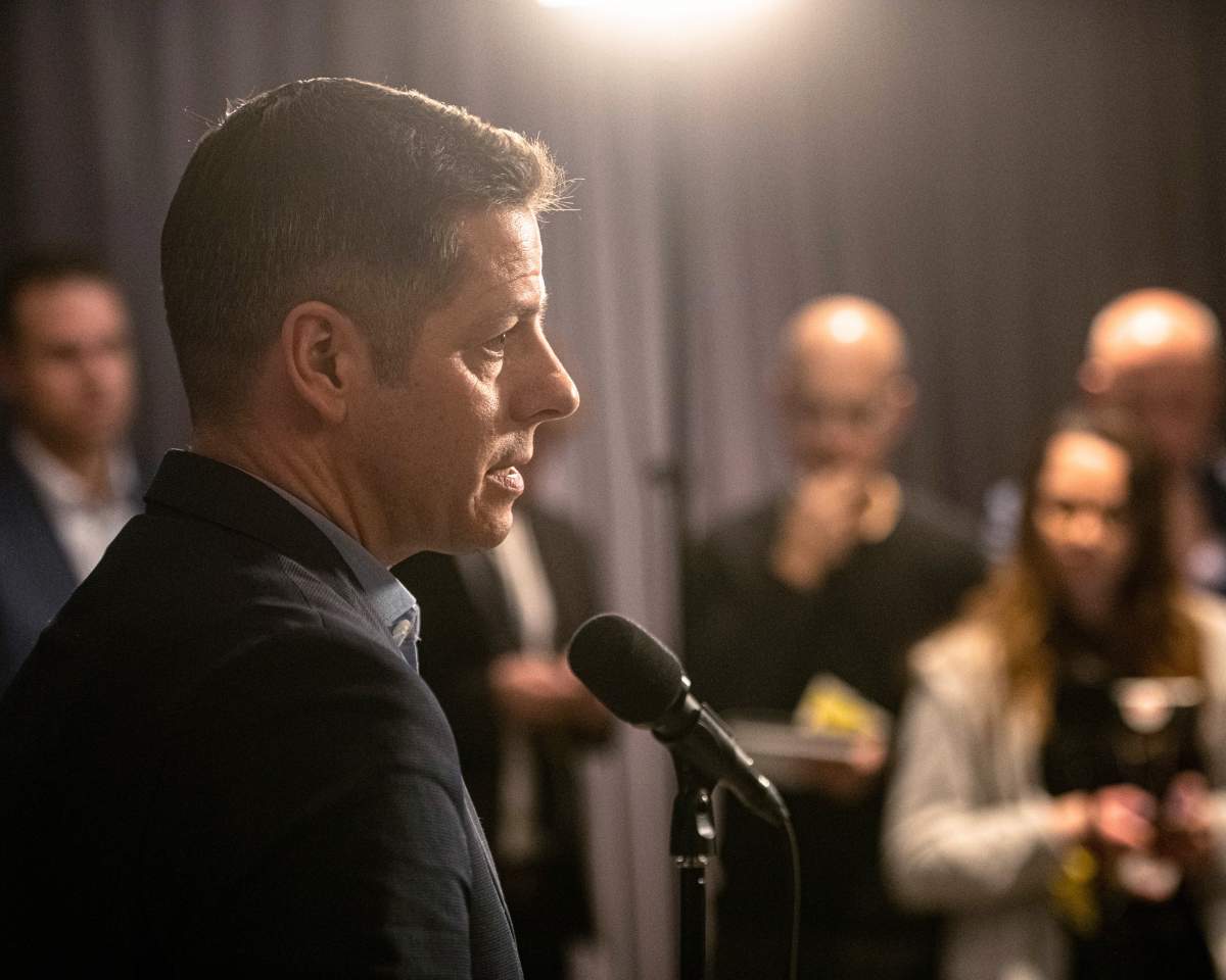 Winnipeg Mayor Brian Bowman speaks to media. 
