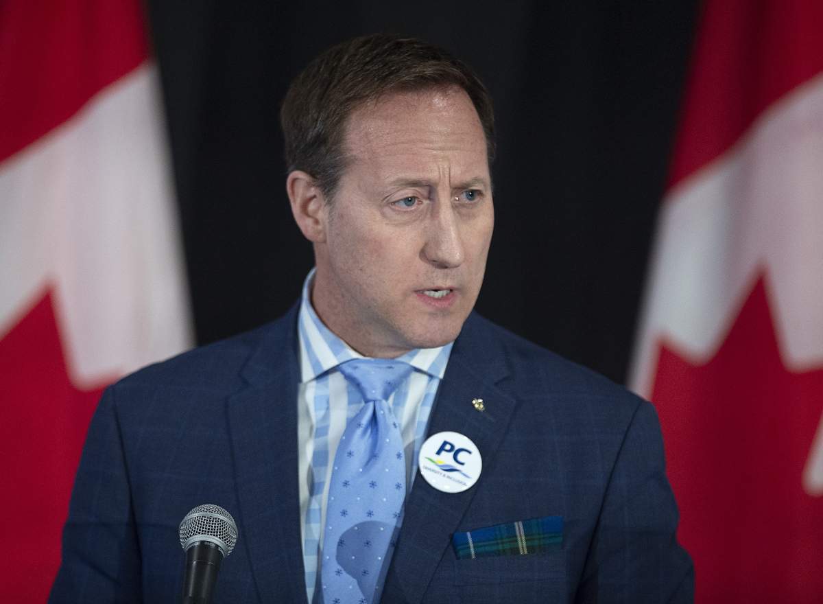 Peter MacKay addresses the crowd at a federal Conservative leadership forum during the annual general meeting of the Nova Scotia Progressive Conservative party in Halifax on February 8, 2020. 