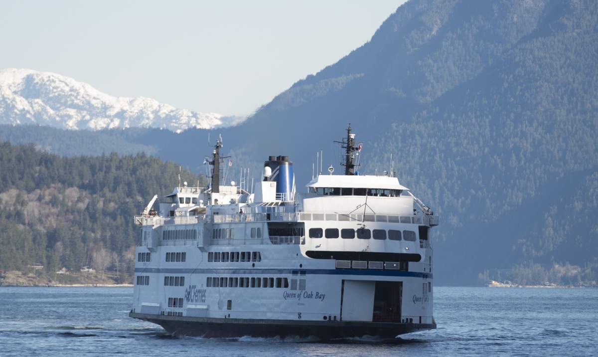 A B.C. Ferry is seen arriving at Horseshoe Bay near West Vancouver on March 16, 2020. THE CANADIAN PRESS/Jonathan Hayward.