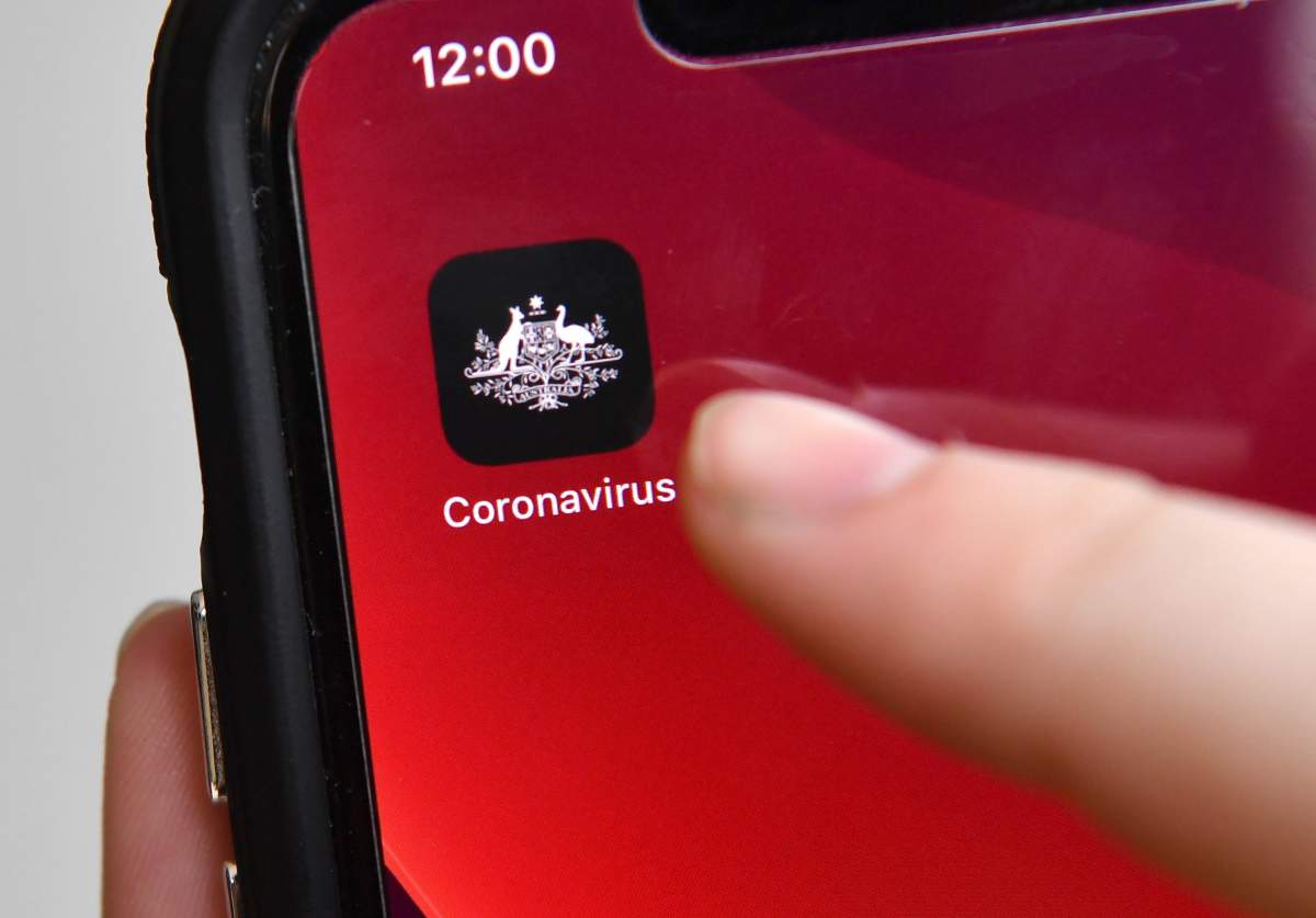 A staged photo of a person using the Australian government coronavirus tracking app on a phone in Brisbane, Australia, 18 April 2020. The Australian government's coronavirus tracing app which would track and use data from people's phones to inform health authorities of close contact with confirmed COVID-19 cases.  