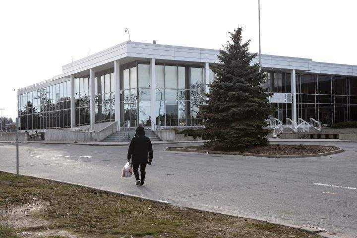 The Willowdale Welcome Centre in Toronto is seen on April 20, 2020. A COVID-19 outbreak has surged among Toronto's homeless in the last 10 days with at least 135 cases, the majority of which come from one shelter that houses refugees. There are 88 residents at the Willowdale Welcome Centre who have tested positive for the disease, according to recently released data from Toronto Public Health.