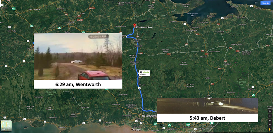 RCMP map showing movements of the gunman on April 19.
