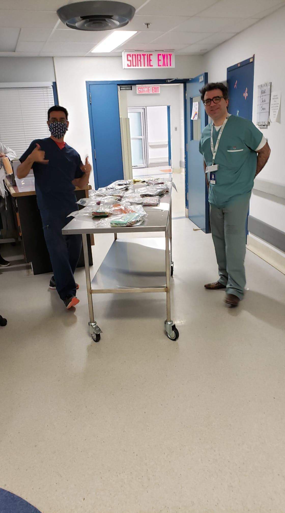 Staff at the Lakeshore General Hospital's radiology department sporting fabric face masks hand-made by Sophia Johnson. Thursday April 2, 2020.