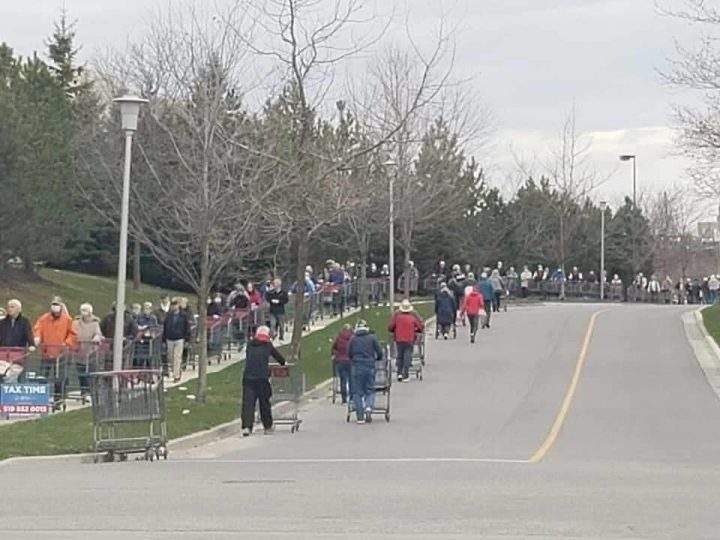 A picture posted on social media appears to show shoppers lined up outside a local Costco amid the COVID-19 pandemic.