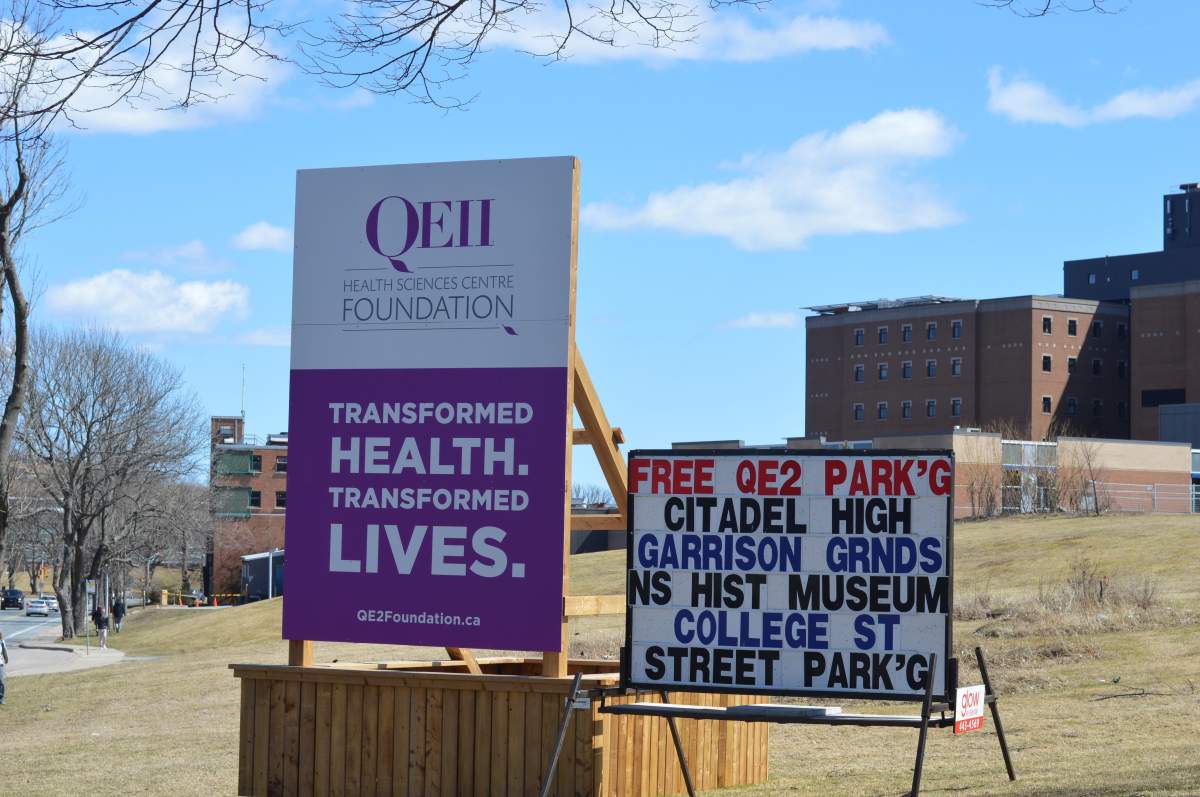 A QEII Health Sciences Centre Foundation sign on April 14, 2020. 