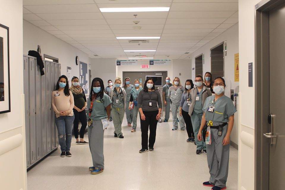 Health-care professionals at the Montreal Children's Hospital pose for a photo posted on April 12, 2020.