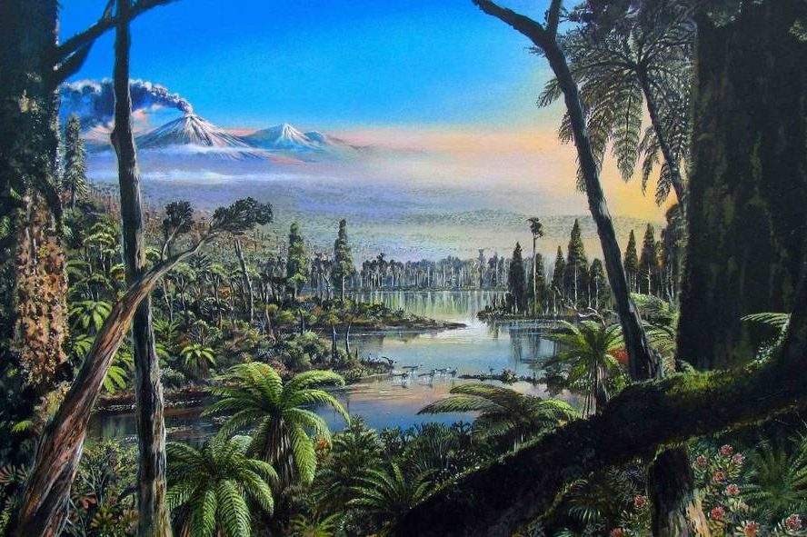 This acrylic painting shows what Antarctica might have looked like 90 million years ago, based on a recovered soil sample.