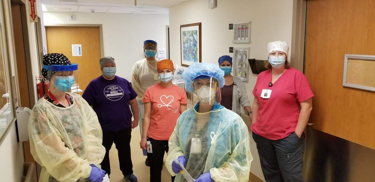 Members of the COVID-19 assessment centre at Northumberland Hills Hospital as seen on April 17, 2020.