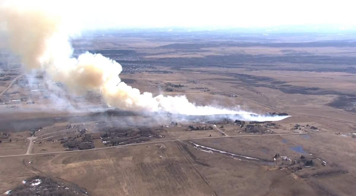 Crews responded to a fire northwest of Cochrane, Alta., on Friday, April 24, 2020.