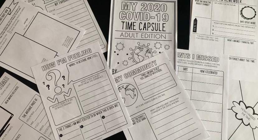 A COVID-19 pandemic time capsule workbook from Natalie Long of LONG Creations.
