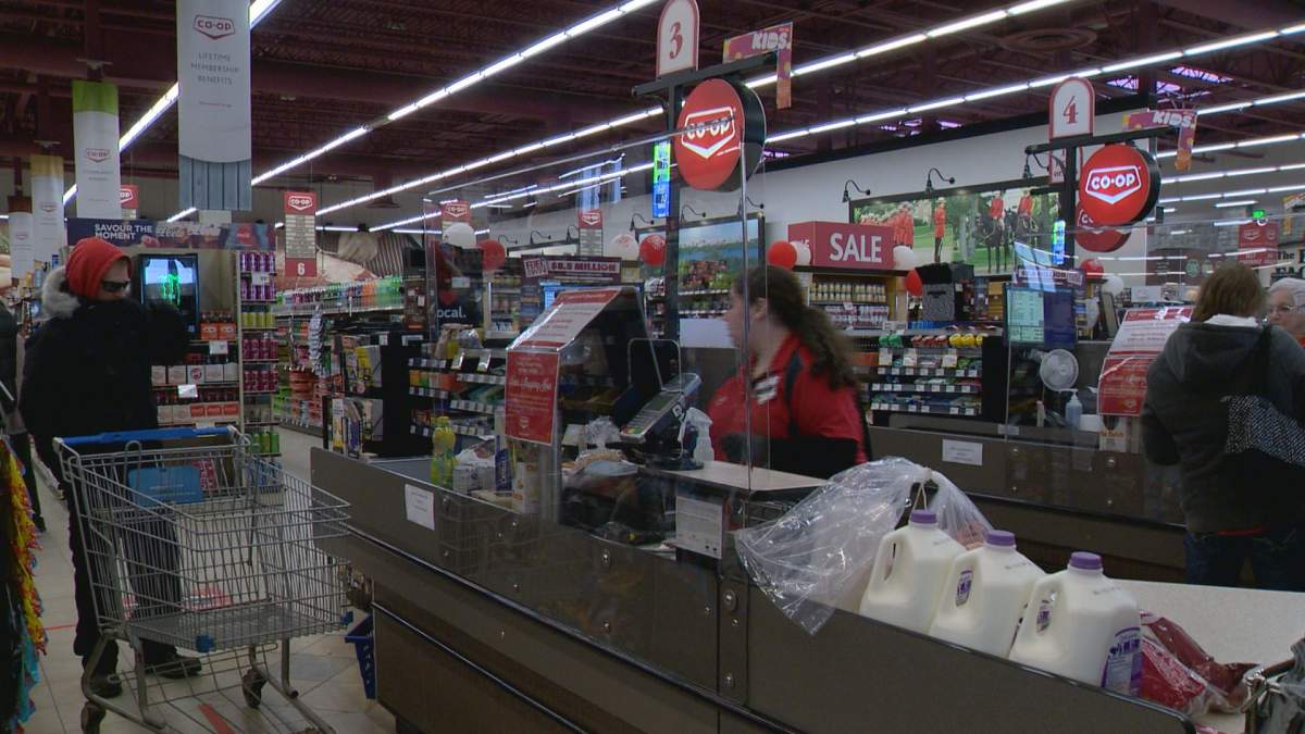 A sneeze guard is shown at the Sherwood Co-op Grocery Store on Quance Street in Regina.