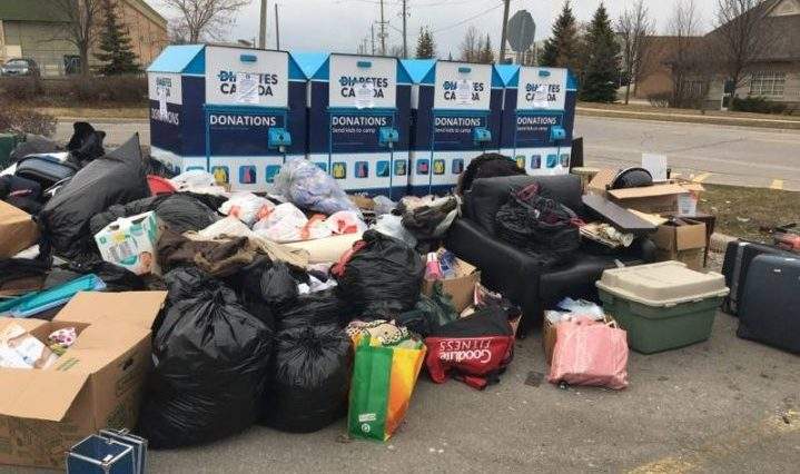 Diabetes Canada suspended pickup from its donation bins last month due to the coronavirus pandemic but says people keep dropping items and garbage around them.
