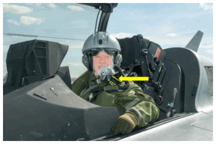 This censored photo shows a 64-year-old civilian before he ejected from a fighter jet during takeoff in France on March 20, 2019.