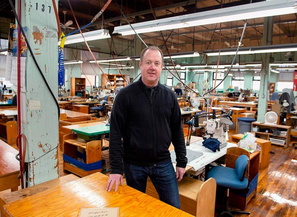 Jon Stanfield, president and CEO of Stanfield's Ltd., stands in one of the production areas of the garment manufacturing company in Truro, N.S. on Tuesday, March 31, 2020.