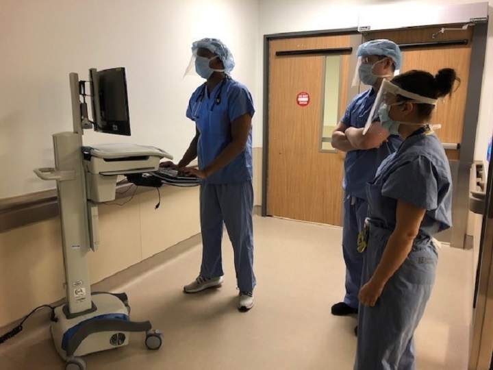 Healthcare workers inside Humber River Hospital.