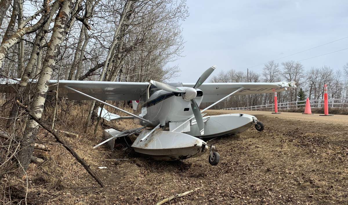A pilot made an emergency landing of his floatplane on a roadway east of Sherwood Park on Saturday, April 25, 2020.