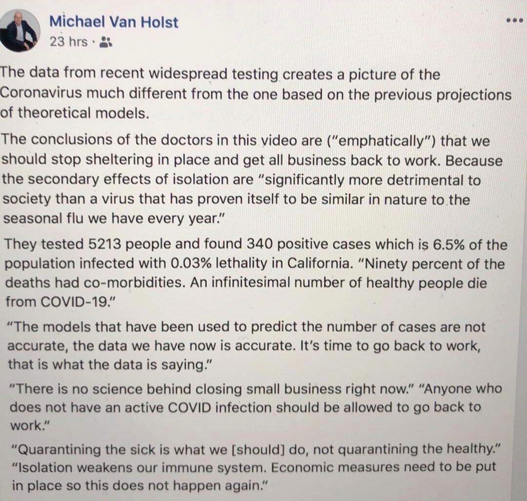 Screenshot of Michael van Holst Facebook post