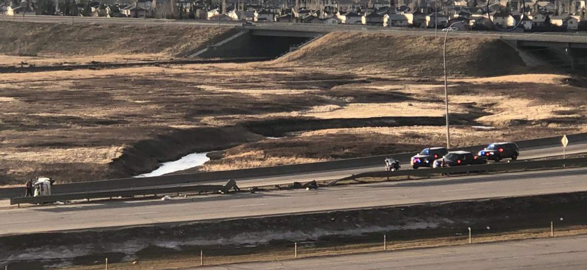 Calgary police responded to a rollover in the northeast on Monday, April 27, 2020.