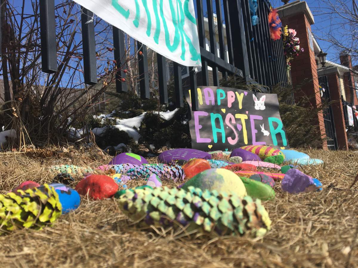 Easter signs outside care home in McKenzie Towne.
