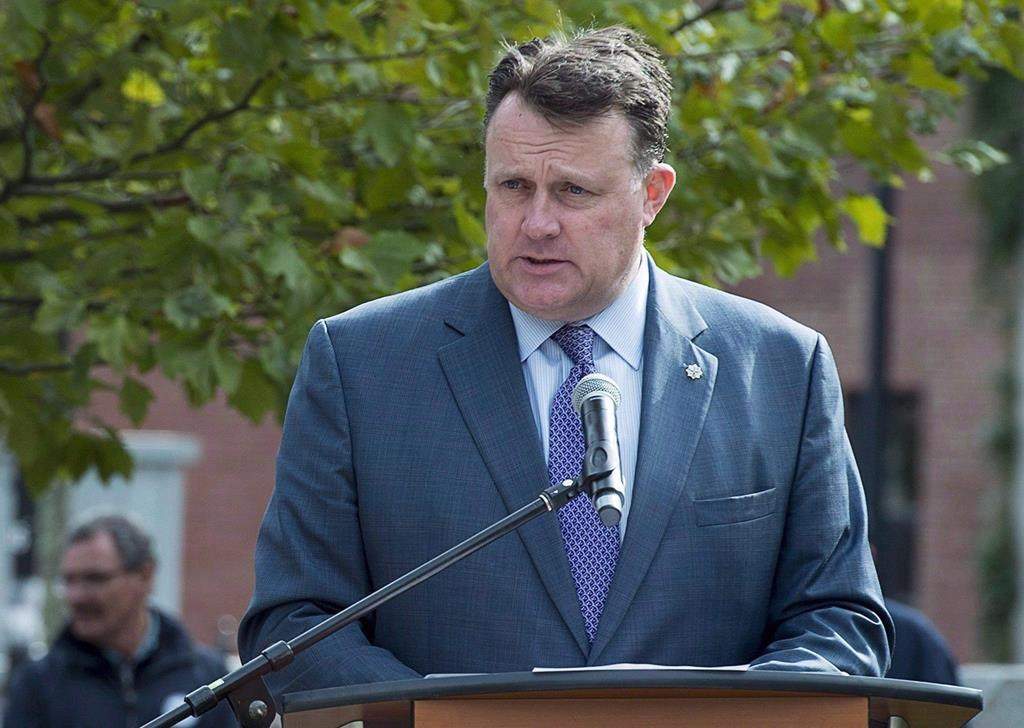 Mayor Mike Savage addresses the crowd at the annual Treaty Day parade in Halifax on Monday, Oct. 3, 2016.