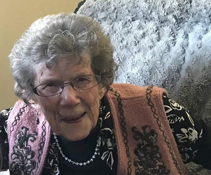 Jemima Westcott is shown in a family handout photo from last year at her personal care home in Brandon, Man. There was no social distancing in Jemima Westcott's small farm community in Lauder, Man., when the Spanish Flu hit over a century ago.