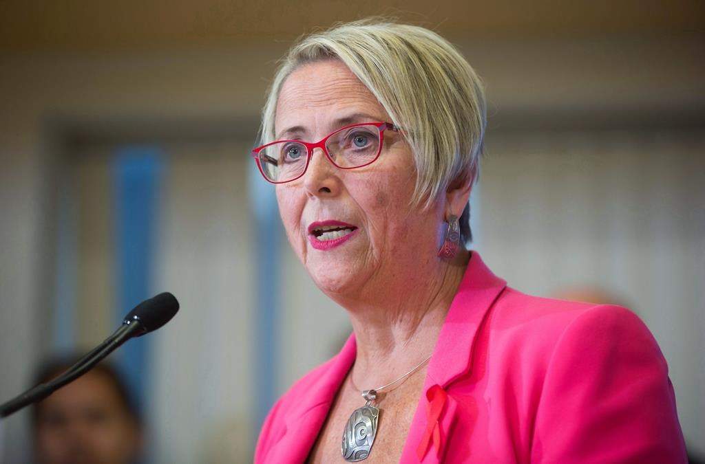 B.C. Minister of Mental Health and Addictions Judy Darcy speaks during a news conference at Vancouver General Hospital in Vancouver, B.C., on Friday December 1, 2017. A recent spike of overdose deaths in Vancouver is an important reminder there are two ongoing public health emergencies, the city says as the province grapples with the rollout of a safe supply of drugs for users. THE CANADIAN PRESS/Darryl Dyck.