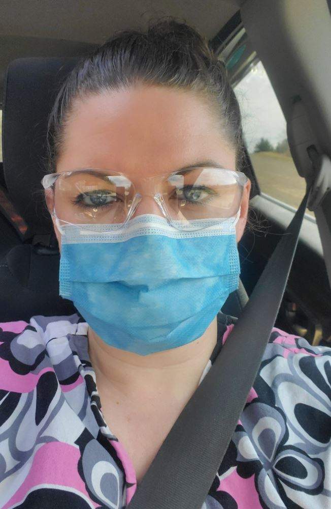 Kristen Beaton posted this photo of herself on Saturday,  calling for personal protective equipment for front-line workers during the COVID-19 pandemic. 
