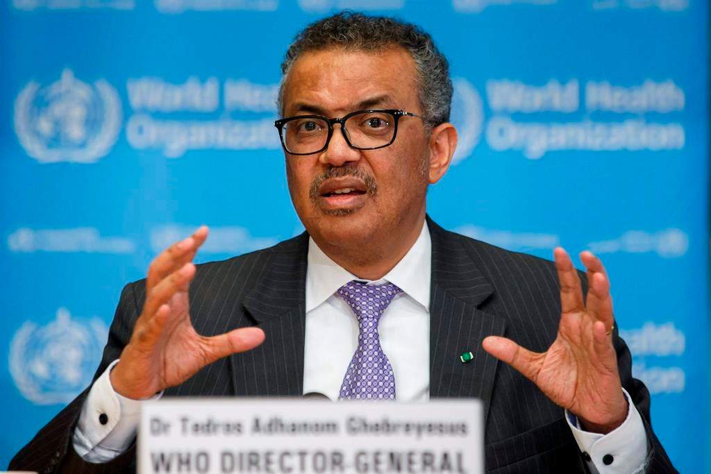 FILE - In this Monday, March 9, 2020 file photo, Tedros Adhanom Ghebreyesus, Director General of the World Health Organization speaks during a news conference on updates regarding on the novel coronavirus COVID-19, at the WHO headquarters in Geneva, Switzerland.