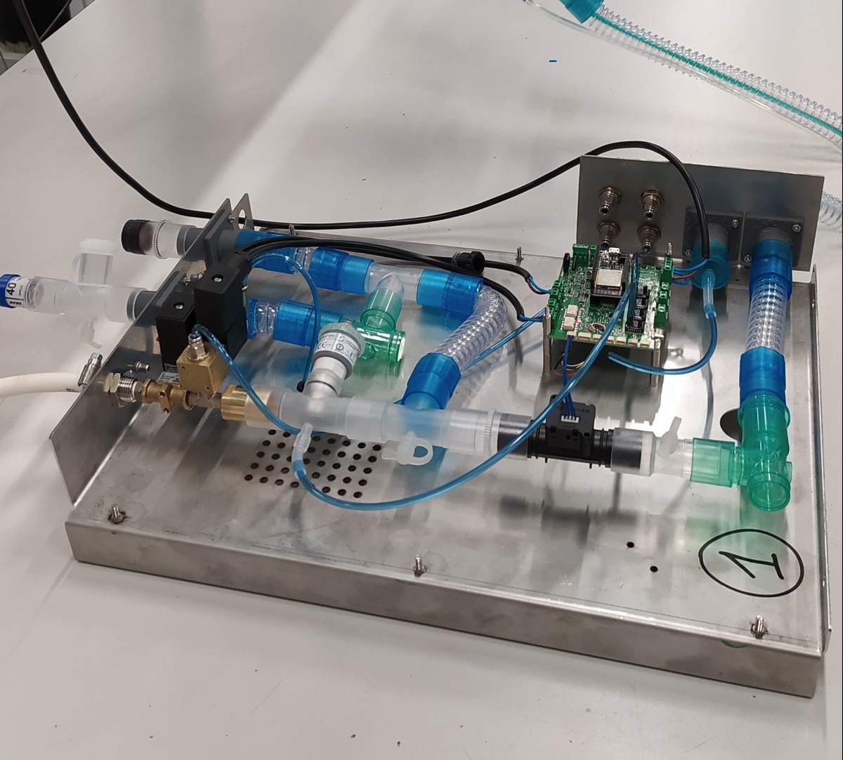 The inside of the low-cost Mechanical Ventilator Milano, developed as part of a global collaboration.