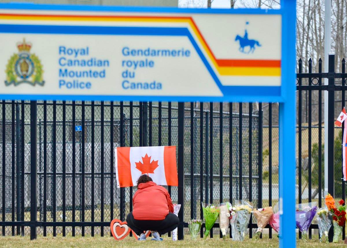 A memorial is set up in Nova Scotia to honour the 22 victims of the mass shooting that began in Portapique, N.S., on April 18 and ended in Enfield, N.S., on April 19.