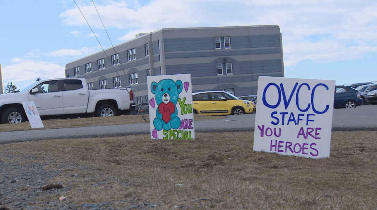 Signs of support are seen outside Ocean View Continuing Care Centre on Tuesday, April 7, 2020.