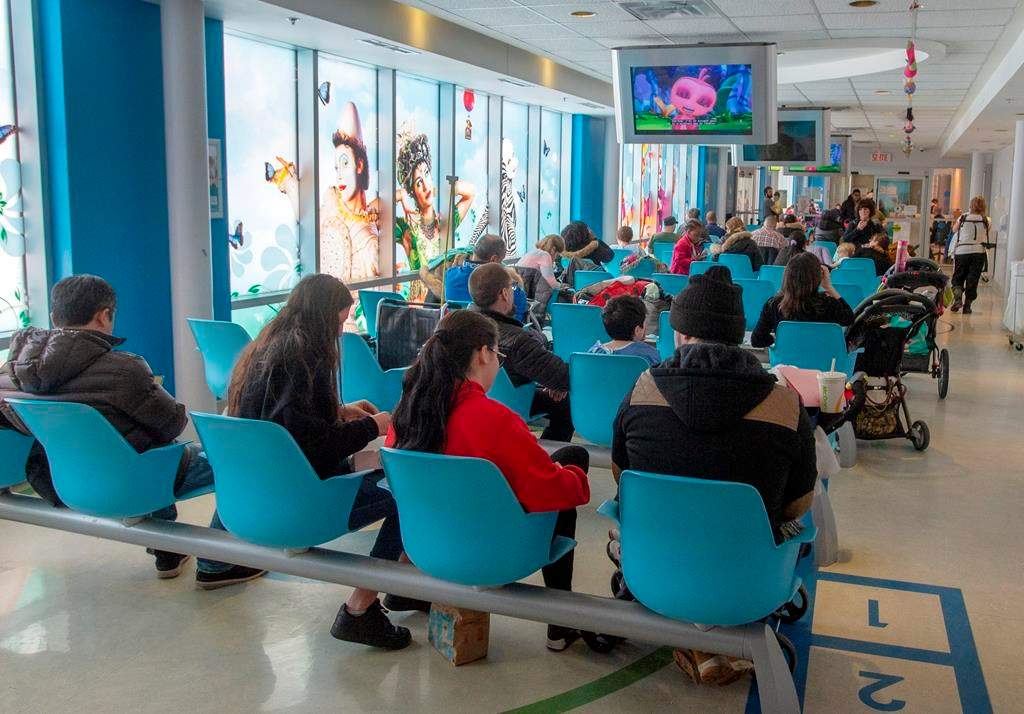 The emergency waiting room at Sainte-Justine Hospital is shown on Thursday, January 16, 2020 in Montreal. Paediatricians across the country say far fewer parents are seeking emergency care for their children, likely over concerns about putting their kids in contact with COVID-19.