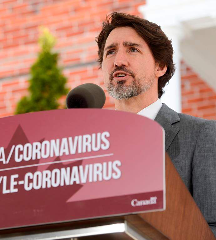 Prime Minister Justin Trudeau addresses Canadians from Rideau Cottage in Ottawa on April 29, 2020, the same day that he spoke about rapid test suppliers in the House of Commons. THE CANADIAN PRESS/Sean Kilpatrick
