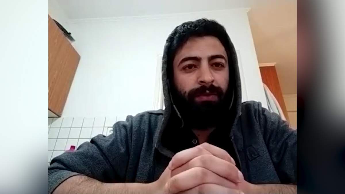 Syrian refugee Ayoub Alrawashdeh, 24, speaks with Global News from his apartment in Ioannina, Greece.