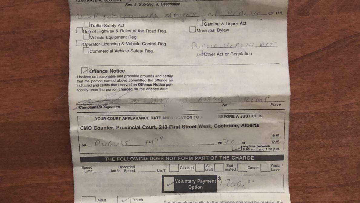 RCMP have cancelled a $1,200 fine