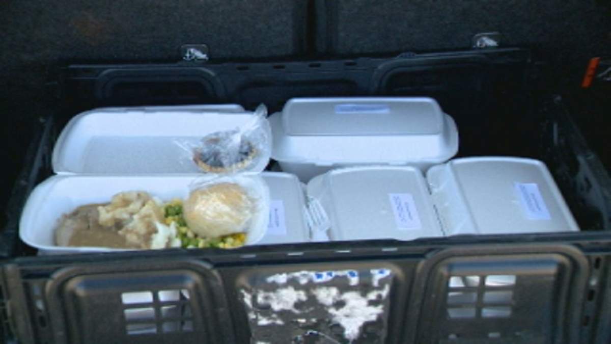 Truck drivers were provided with meat and potatoes with gravy and a side of vegetables.