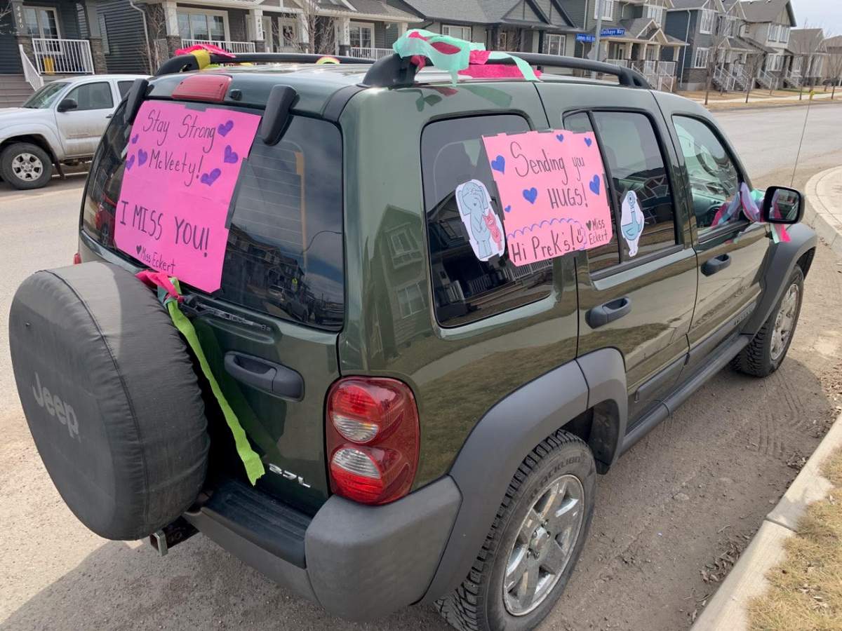 Teachers from Marion McVeety School in Regina provided special visits to their students on Friday, as the coronavirus pandemic continues to keep them separated.