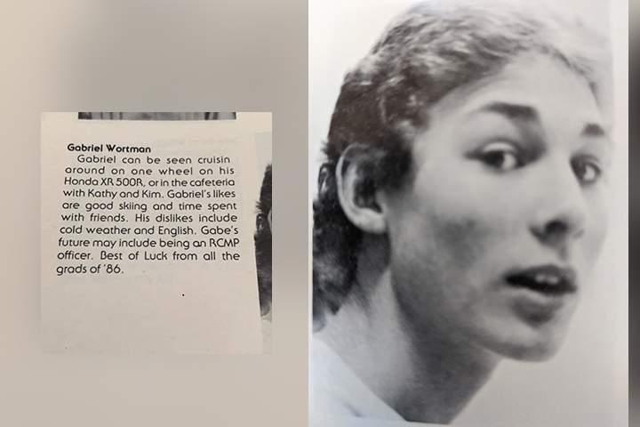 Gabriel Wortman’s high school yearbook entry is shown in two photos.